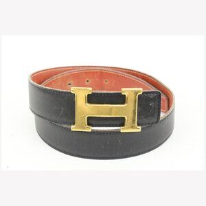 Hermès Black x Gold 32mm Reversible H Logo Belt Kit 50h421s